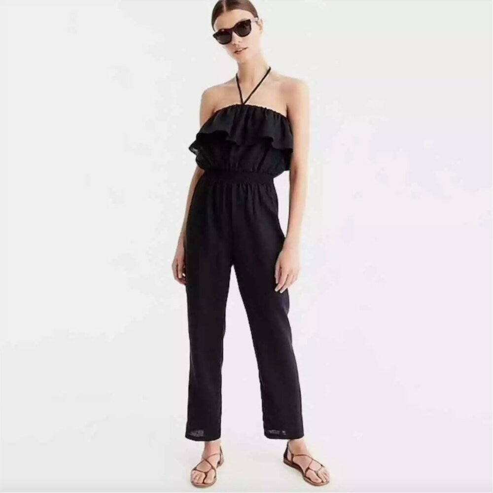 J. CREW - EUC Ruffle Linen Romper - Black
